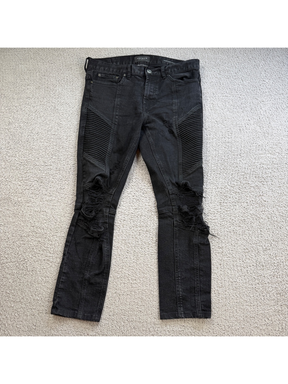 PacSun Stacked Skinny Black Distressed Moto Biker Jeans Men’s 32x27 Stretch